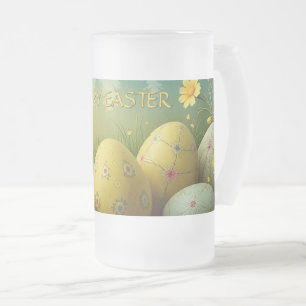 Spring Magic with Easter Eggs in a Sea of Flowers Frosted Glass Beer Mug