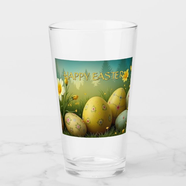 Spring Magic with Easter Eggs in a Sea of Flowers Glass (Front)