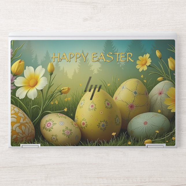 Spring Magic with Easter Eggs in a Sea of Flowers HP Laptop Skin (Front)