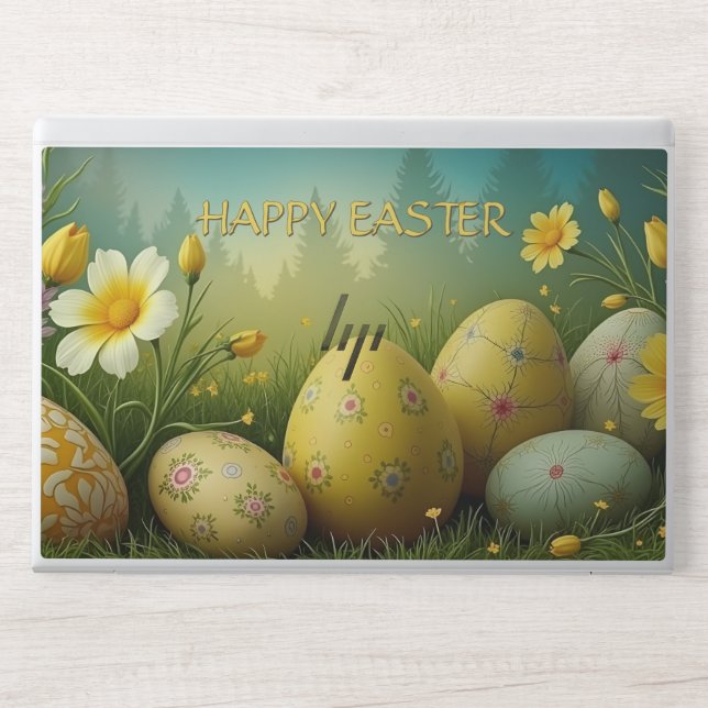 Spring Magic with Easter Eggs in a Sea of Flowers HP Laptop Skin (Front)