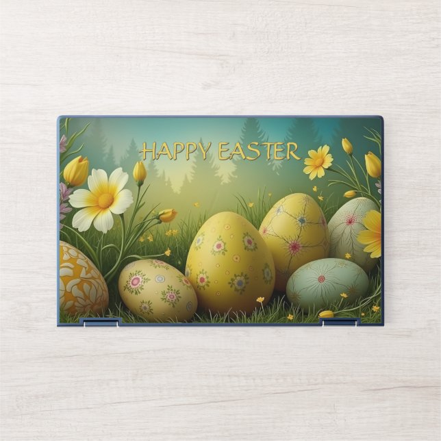 Spring Magic with Easter Eggs in a Sea of Flowers HP Laptop Skin (Front)