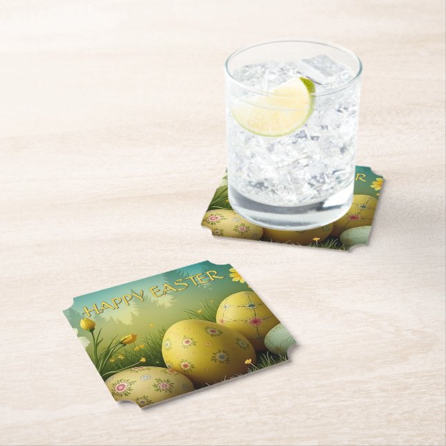 Spring Magic with Easter Eggs in a Sea of Flowers Paper Coaster (Insitu)