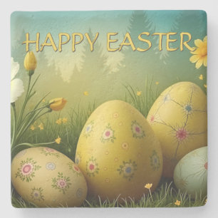 Spring Magic with Easter Eggs in a Sea of Flowers Stone Coaster
