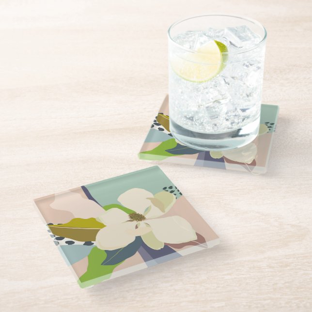 Spring Magnolia Color Blocks Florist  Glass Coaster (Angled)