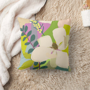 Spring Magnolia Color Blocks Florist Throw Pillow