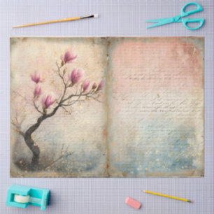 Spring Magnolia in Blossom in Watercolor Tissue Paper
