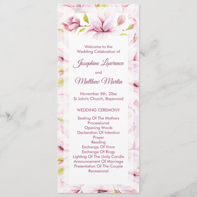 Spring Magnolias Floral Wedding Ceremony Program (Front)
