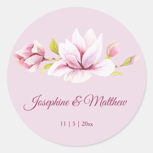 Spring Magnolias Floral Wedding Stickers (Front)