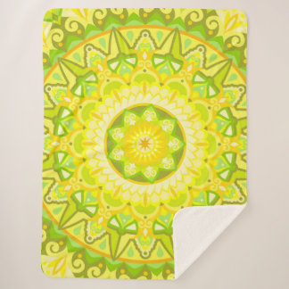 Spring Mandala Cozy Green Yellow Floral Boho Sherpa Blanket