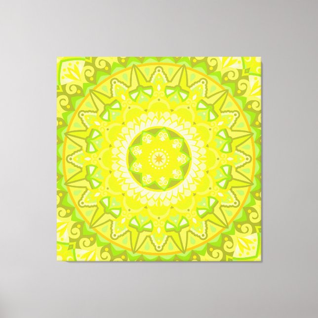 Spring Mandala Green Yellow Boho Floral Canvas Print (Front)