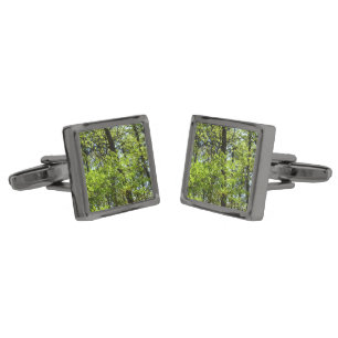 Spring Maple Leaves Nature Gunmetal Finish Cufflinks