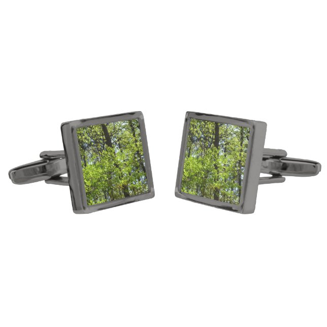 Spring Maple Leaves Nature Gunmetal Finish Cufflinks (Angled)