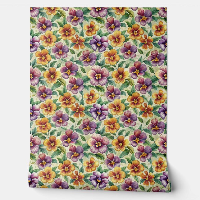 Spring mauve yellow pastel purple violets wallpaper  (Unrolling)