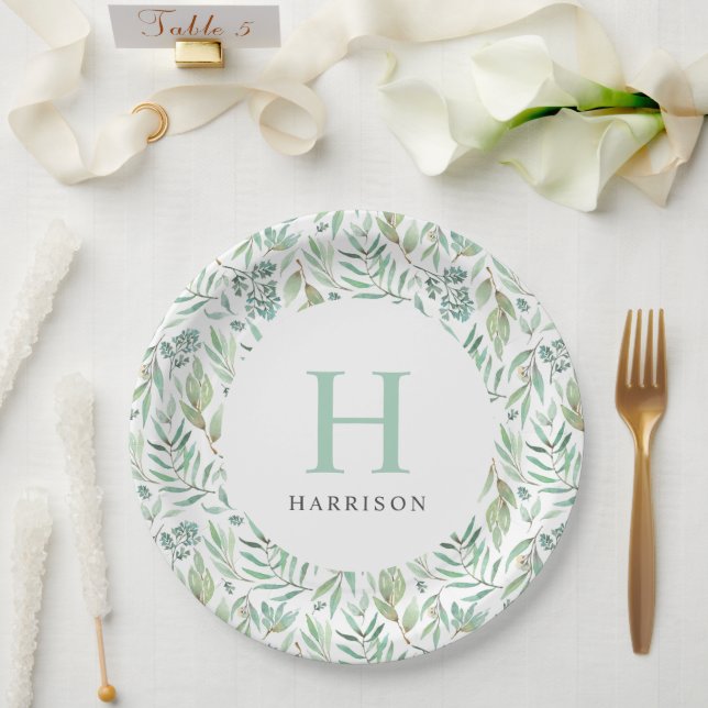 Spring Meadow Family Monogram Paper Plates (Wedding)
