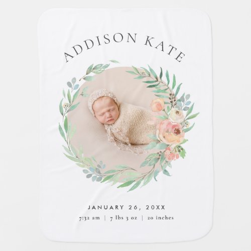 Spring Meadow Floral Baby Photo Birth Stats Baby Blanket