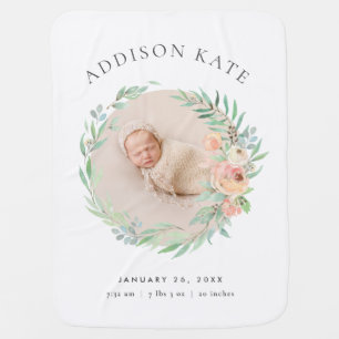 Spring Meadow Floral Baby Photo Birth Stats Blanket