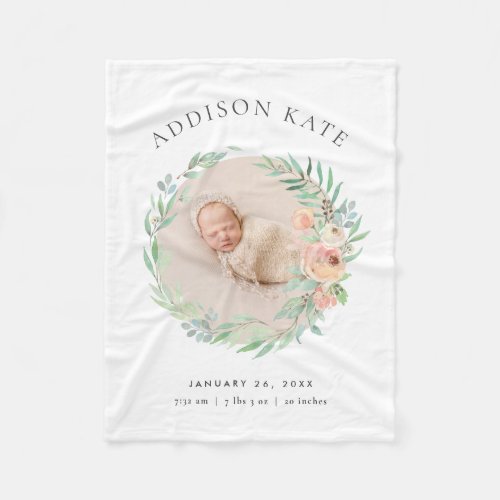 Spring Meadow Floral Baby Photo Birth Stats Fleece Blanket