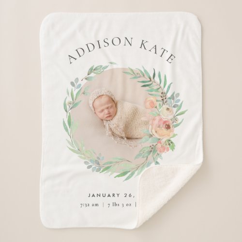 Spring Meadow Floral Baby Photo Birth Stats Sherpa Blanket