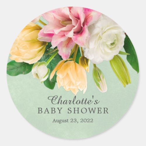 Spring Meadow Floral Baby Shower  Classic Round Sticker