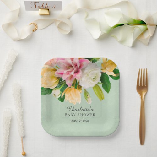 Spring Meadow Floral Baby Shower Paper Plates