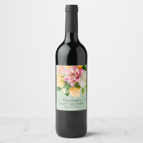 Spring Meadow Floral Baby Shower Wine Label