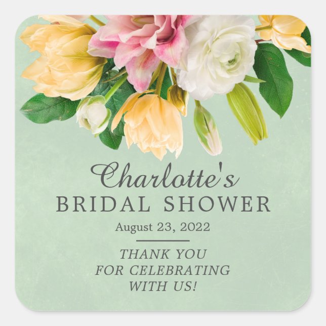 Spring Meadow Floral Bridal Shower Square Sticker (Front)