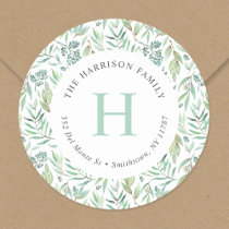 Spring Meadow Monogram Return Address Classic Round Sticker
