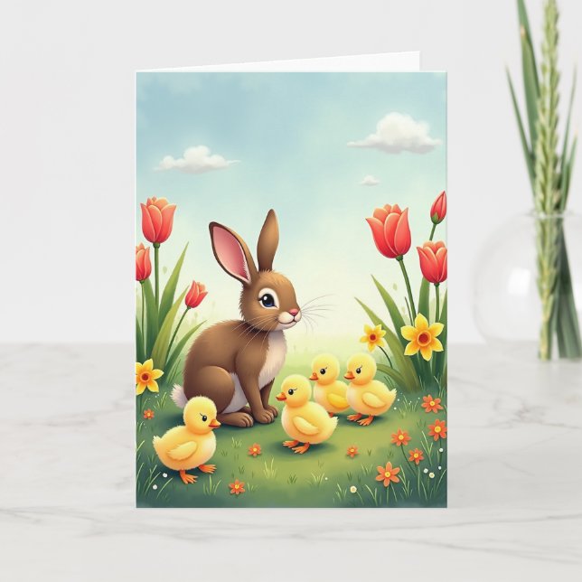 Spring Meadow Rabbit Scene Card (Front)