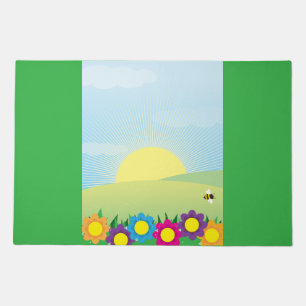 Spring Meadow Sunburst with Colorful Flowers Doormat