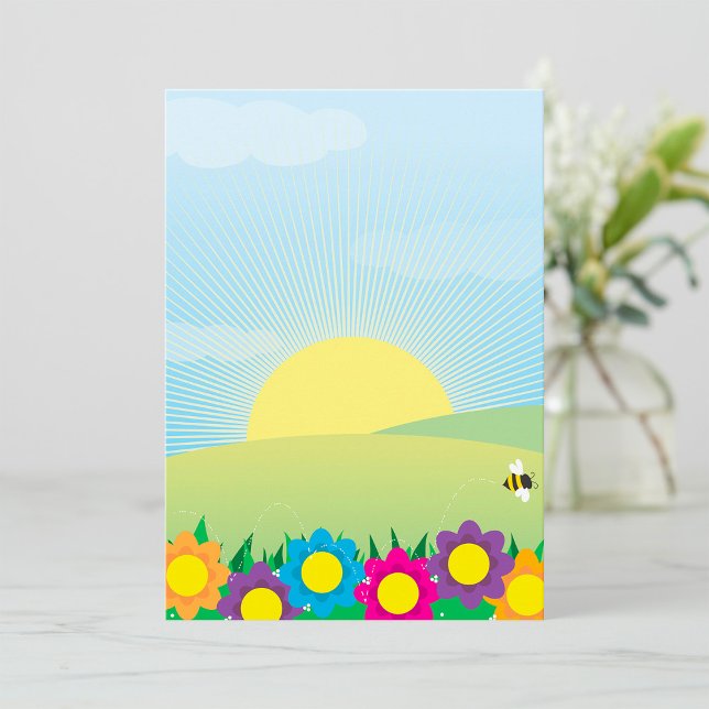 Spring Meadow Sunburst with Colorful Flowers Invitation (Creator Uploaded)