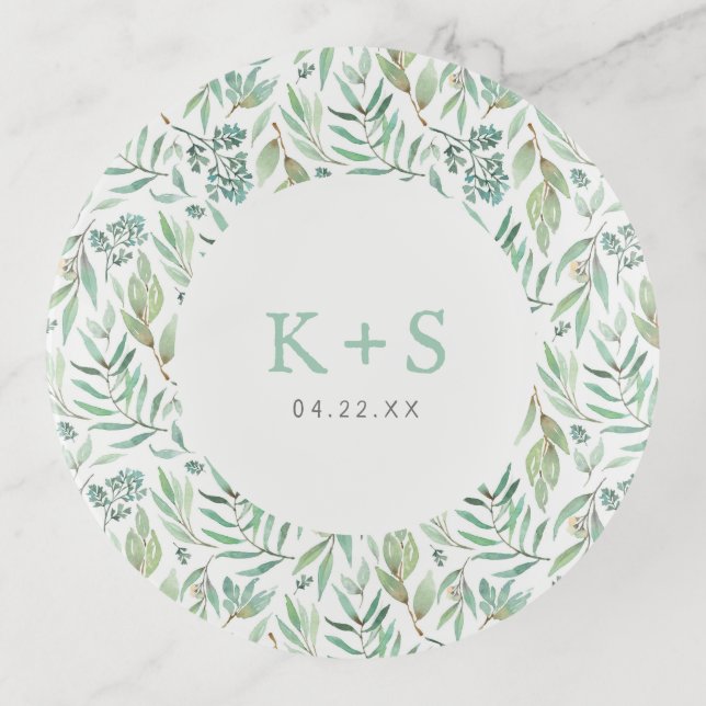 Spring Meadow Wedding Monogram and Date Trinket Tray (Front)