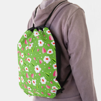 Spring Meadow Whimsy Drawstring Bag