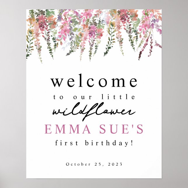 Spring Meadow Wildflowers Birthday Welcome Sign (Front)