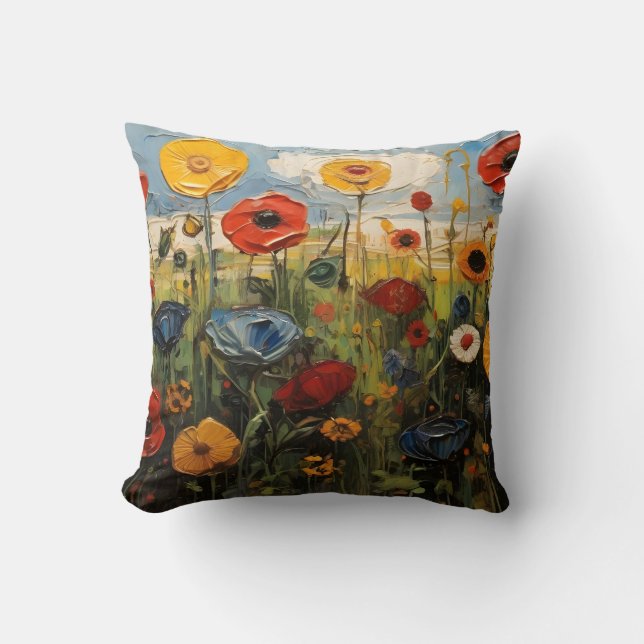 Spring Meadow With Colorful Flowers Throw Pillow (Front)