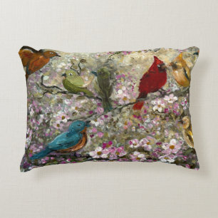 Spring Meet: Colorful Songbirds Bird Lovers Gifts Accent Pillow