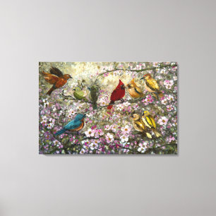 Spring Meet: Colorful Songbirds Bird Lovers Gifts Canvas Print
