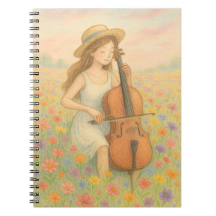 Spring Melody – Girl with Cello in Flower Field 🌸 Notebook