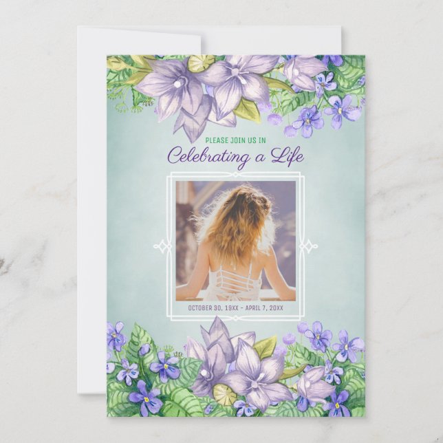 Spring Memorial Celebrating a Life Lilac Photo Invitation (Front)
