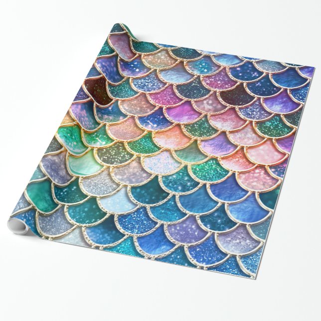 Spring Mermaid Glitter Scales- Mermaidscales Wrapping Paper (Unrolled)