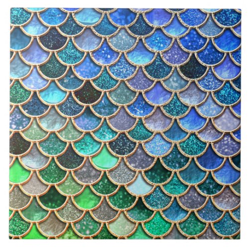 Spring Mermaid Green Glitter Scales_ Mermaidscales Tile