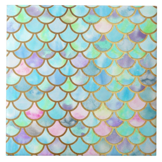 Spring Mermaid Watercolor Scales- Mermaidscales Tile | Zazzle.com