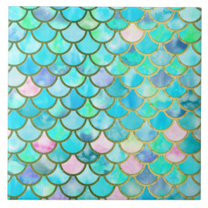 Spring Mermaid Watercolor Scales- Mermaidscales Tile