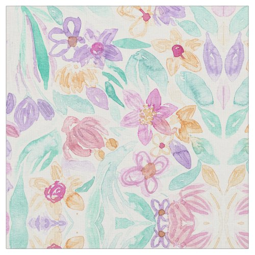 Spring Messy Pink Orange Purple Floral Watercolor Fabric