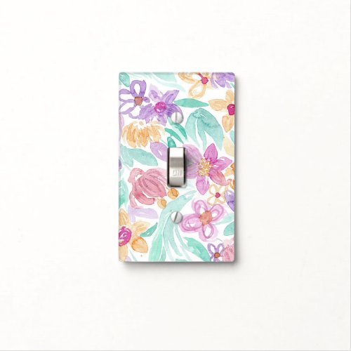 Spring Messy Pink Orange Purple Floral Watercolor Light Switch Cover