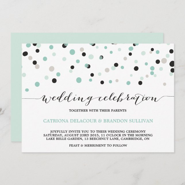Spring Mint Confetti Dots Wedding Invitation (Front/Back)