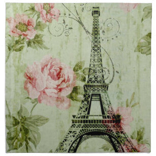 spring mint pink floral french paris eiffel tower cloth napkin