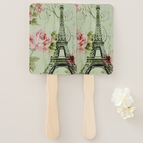 spring mint pink floral french paris eiffel tower hand fan