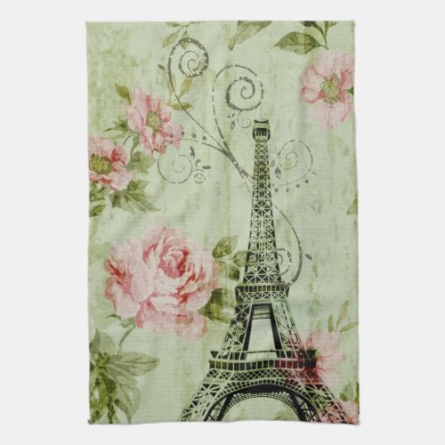 spring mint pink floral french paris eiffel tower kitchen towel