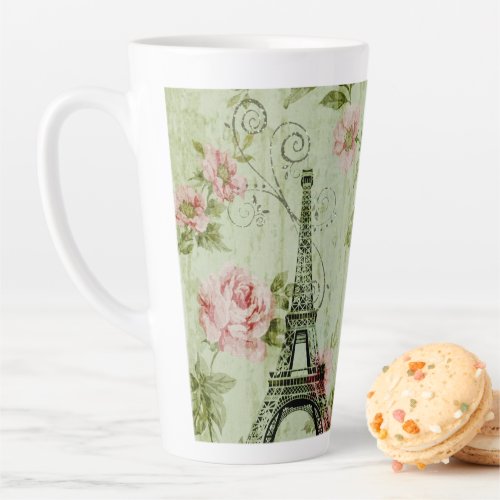 spring mint pink floral french paris eiffel tower latte mug