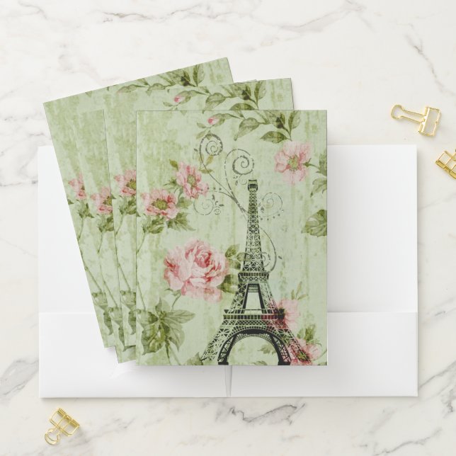 spring mint pink floral french paris eiffel tower pocket folder (In Situ)
